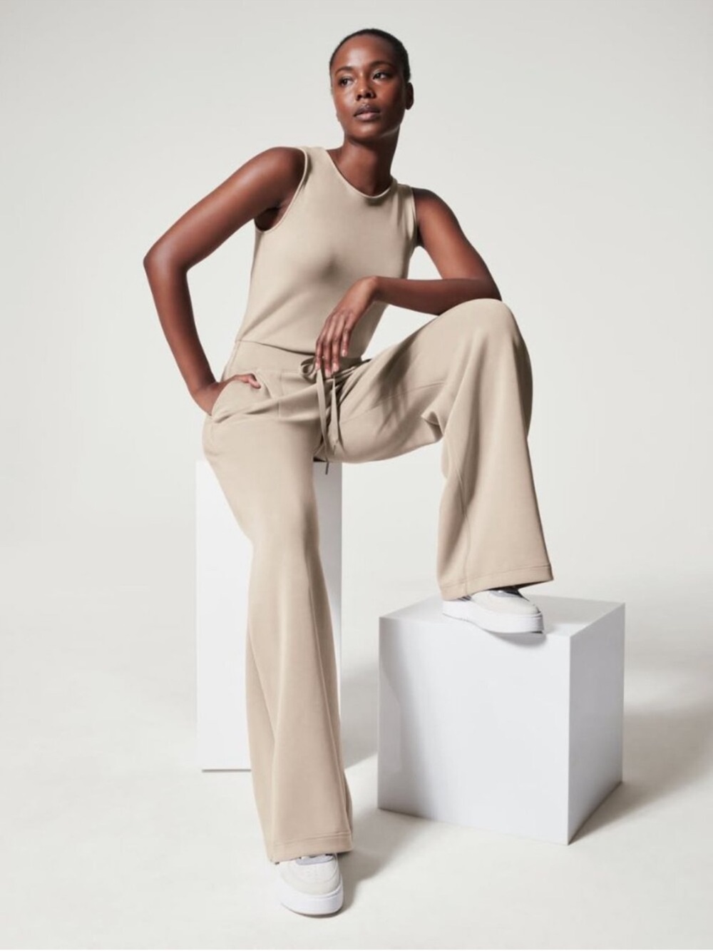 Spanx Women’s Airessentials Jumpsuit Wide Leg Sleeveless Soft in Fawn M